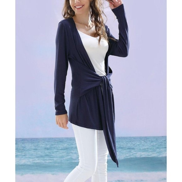 Glam Girl Fashion Sweaters - NWT PLUS SIZE Navy Tie-Accent Open Cardigan, 3X